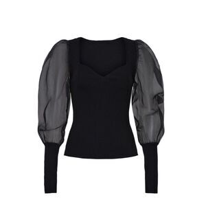 VERONICA BEARD Finian Black Mixed Media Top Size M